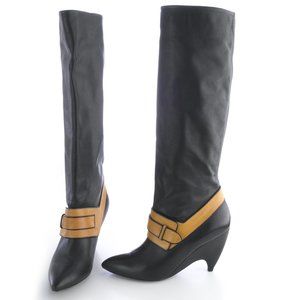 Balenciaga Black and Tan Heeled Boots